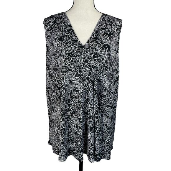 Lane Bryant 18/20 Top Floral Stretch Layered V-Neck Sleeveless Draped Accent - Picture 1 of 9